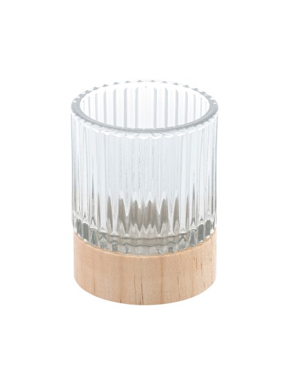 WINDLICHT GLAS UND HOLZ GERILLT DIA 7CM X 8.6CM