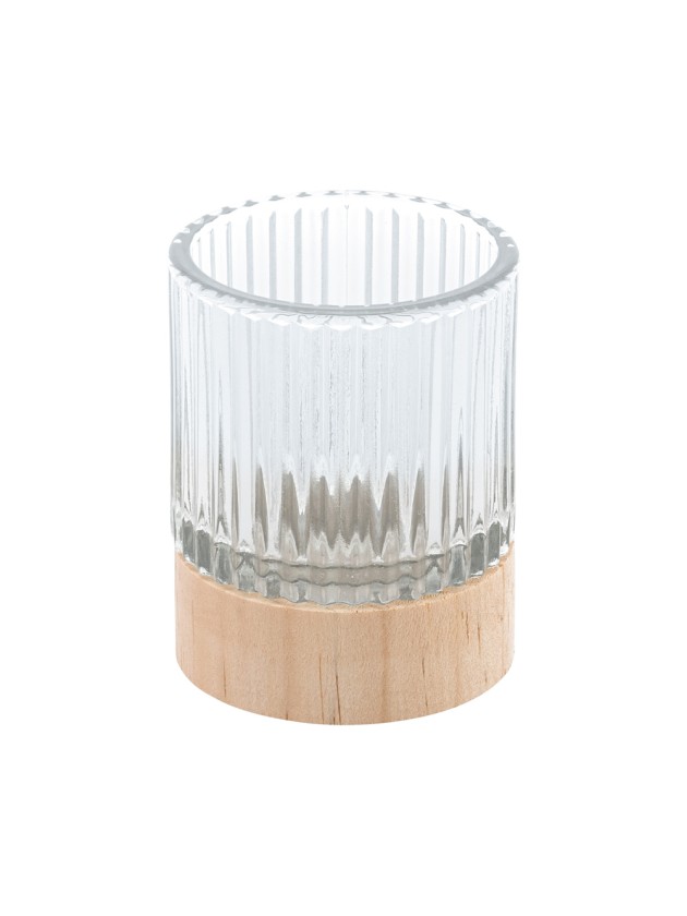 WINDLICHT GLAS UND HOLZ GERILLT DIA 7CM X 8.6CM