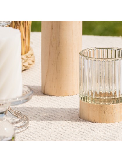 WINDLICHT GLAS UND HOLZ GERILLT DIA 7CM X 8.6CM