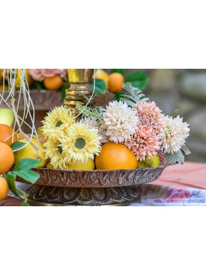 BOUQUET 5 SCABIEUSES TANGERINE/BLANC 32CM