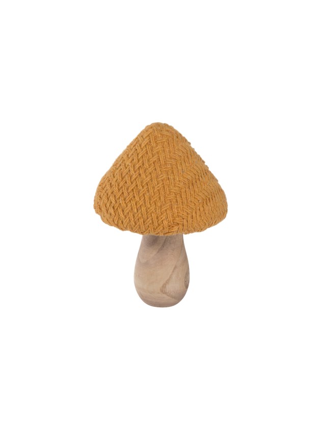 ORANGE KNIT MUSHROOM ON WOODEN BASE DIA 7CM X 11CM