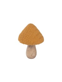 ORANGE KNIT MUSHROOM ON WOODEN BASE DIA 7CM X 11CM