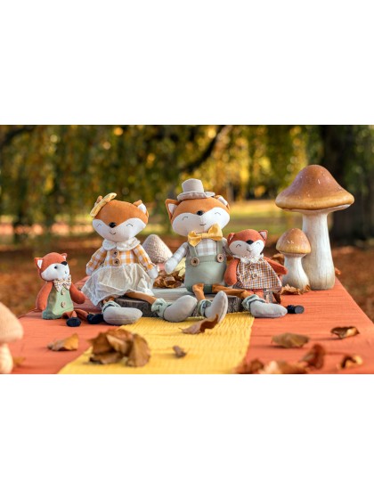 GRAND RENARD ASSIS TISSU AV NOEUD ET CHAPEAU - 2 ASS FILLE GARCON 9CM X 14CM X 43CM