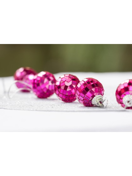 BOX AUS 12 MINI-DISKOKUGELN FUCHSIA DIA 3CM X 3CM