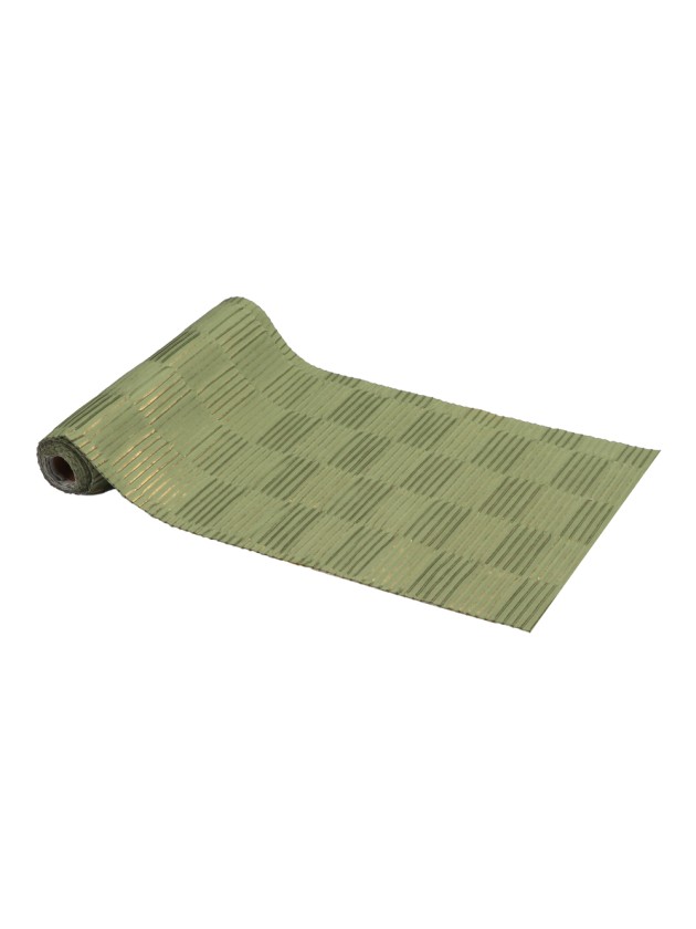 TABLE RUNNER SAGE GREEN GOLD PLEATED VELVET 28CM X 3M