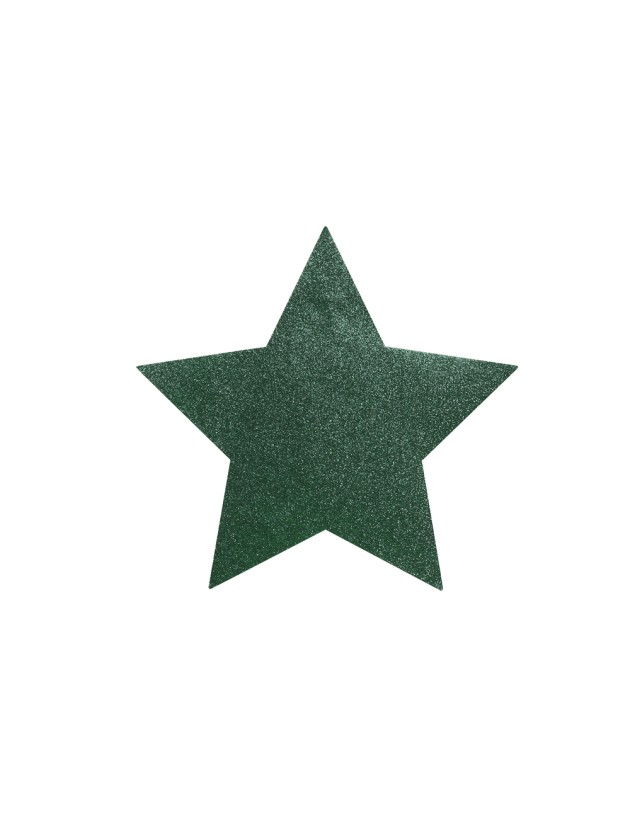 6 GLITTER TABLE SETS PINETREE GREEN PREMIUM STAR SHAPE 39CM