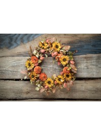 KRONE HERBST SONNENBLUMEN UND KÜRBISSE SAMT DIA 50CM