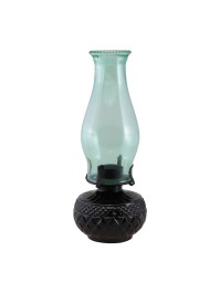 LANTERNE MAGIE NOIRE VERRE VERT POUR BOUGIE CHAUFFE PLAT - DIA 12CM X 31CM