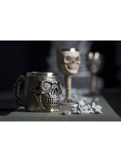 MUG KUNSTHARZ TOTENKOPF BRONZE 10CM X 16CM X 11CM