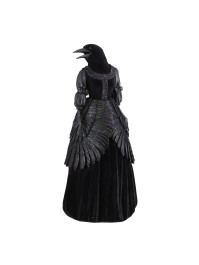 STATUE POLYRESINE LADY CORBEAU VELOURS NOIR 18CM X 16CM X 40.5CM