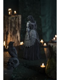 STATUE POLYRESINE LADY CORBEAU VELOURS NOIR 18CM X 16CM X 40.5CM