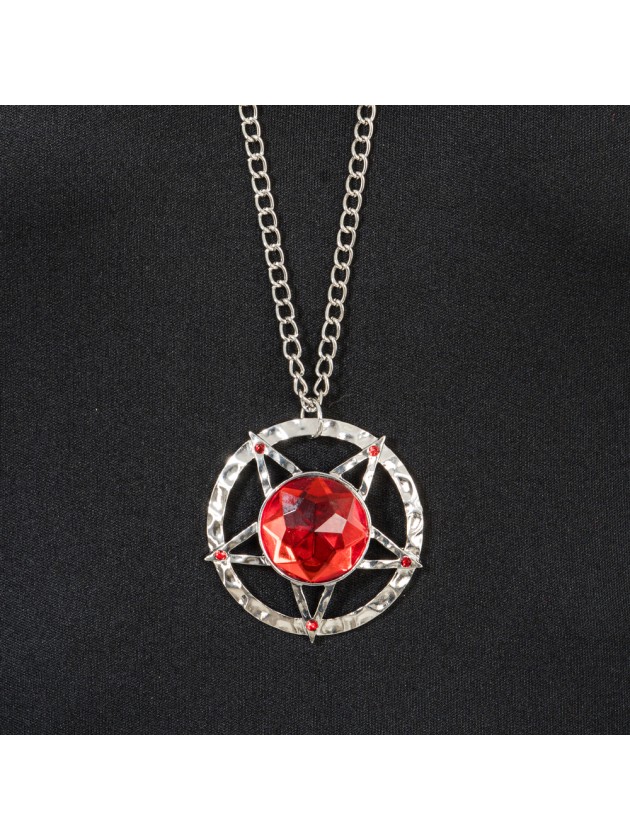 COLLIER ETOILE DE SATAN ROUGE PENDENTIF DIA 5CM / CHAINE 72CM