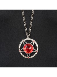 COLLIER ETOILE DE SATAN ROUGE PENDENTIF DIA 5CM / CHAINE 72CM