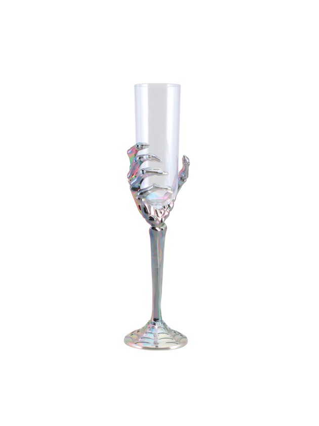COUPE TRANSPARENT HAND SKELETT SCHILLERND DIA BASE 6.5CM DIA COUPE 4.5CM X 26CM