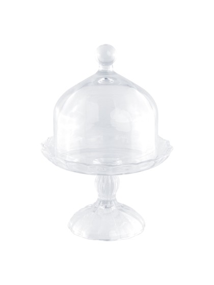 PLATEAU VERRE PETUNIA SUR PIED AVEC CLOCHE DIA 16.4CM X 23CM