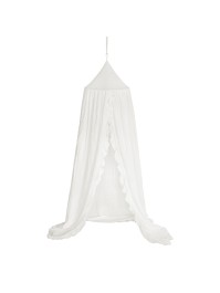 WHITE FABRIC RECEPTION CANOPY WITH FRINGES DIA 56CM X 230CM