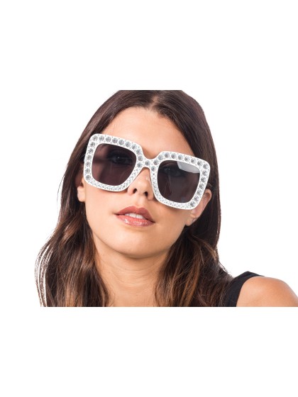 BRILLE WEISS MIT STRASS 15 cm x 14,5 cm x 6,5 cm