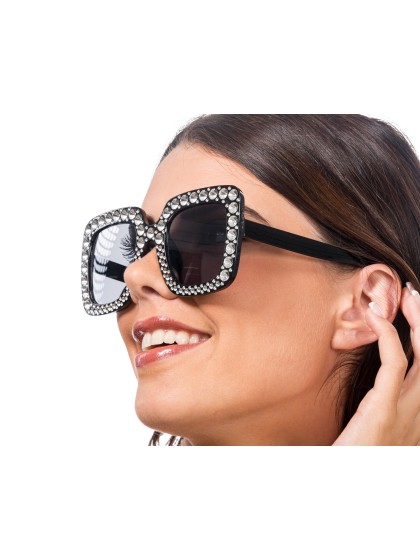 BLACK STRASS PARTY GLASSES 15CM X 14.5CM X 6.5CM