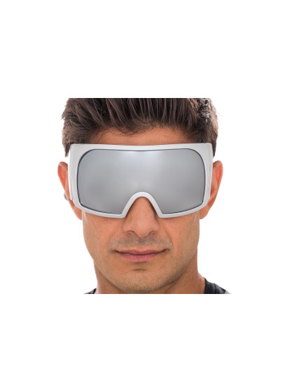 BRILLE MASKE MIT FASSUNG SILBER EFFEKT SPIEGEL 15 cm x 16 cm x 8,2 cm