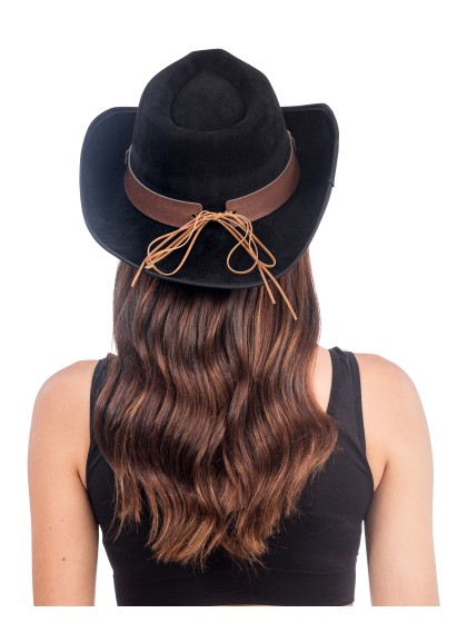 BLACK SUEDE EFFECT COWBOY HAT ONE SIZE