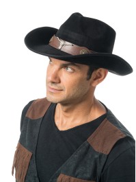 BLACK SUEDE EFFECT COWBOY HAT ONE SIZE