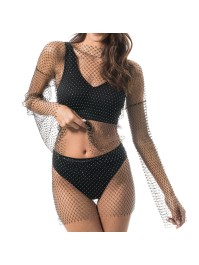 BLACK MESH AND RHINESTONES FESTIVAL TOP ONE SIZE