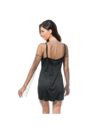 BLACK MESH AND RHINESTONES FESTIVAL DRESS ONE SIZE