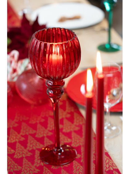 RED GLASS CHALICE CANDLEHOLDER DIA 13CM X 35CM