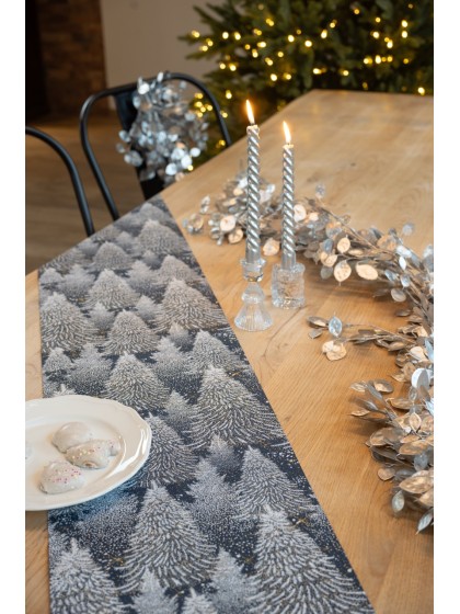 SNOWY FOREST FABRIC TABLE RUNNER 28CM X 3M