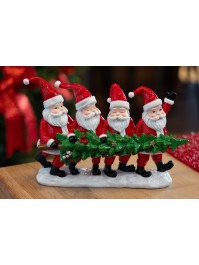 RESIN TABLE CENTER 4 SANTAS HOLDING A TREE 29CM X 9CM X 19.5CM