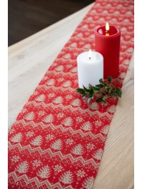 RED/CREAM SANTA WOOL TABLE RUNNER 27CM X 2.5CM