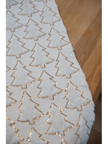 GOLD WHITE MY COZY TREE TABLE RUNNER 28CM X 3M