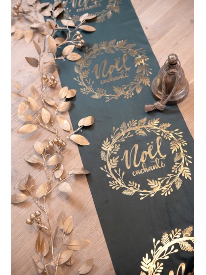 TISCHLÄUFER SAMT GRÜN DUNKEL WEIHNACHTEN ENCHANTE GOLD 28CM X 3M