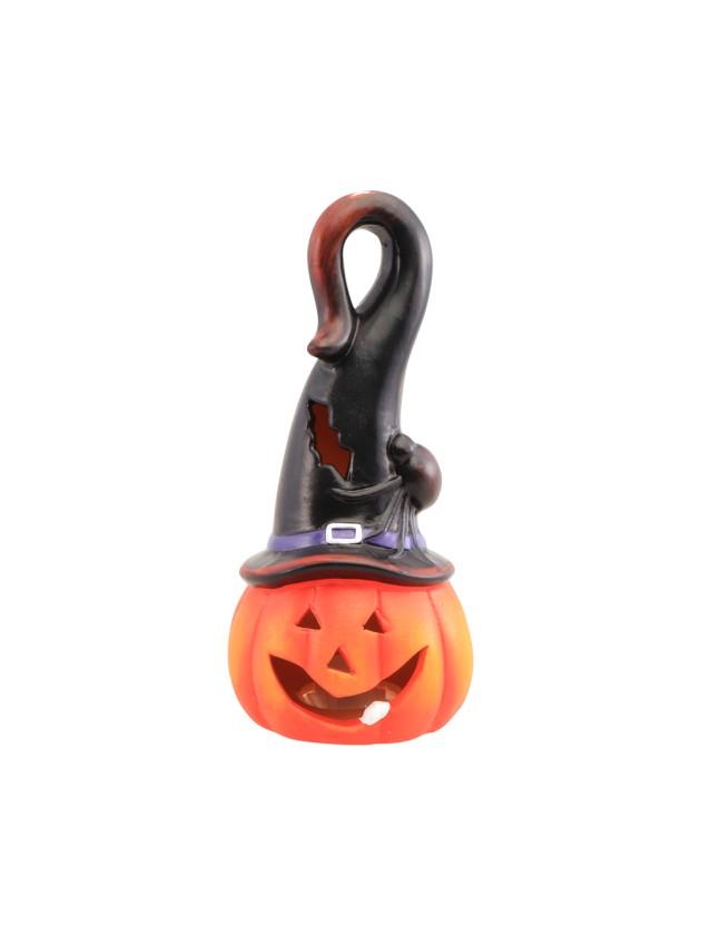 PUMPKIN WITH POINTED HAT SPIDER AND LED LIGHT DIA 7.5CM X 17CM