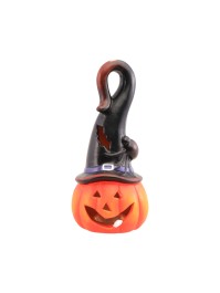 CITROUILLE CHAPEAU POINTU ARAIGNEE AVEC LED DIA 7.5CM X 17CM
