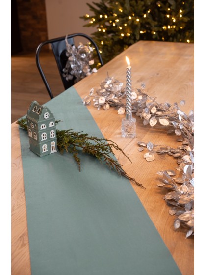 CHEMIN DE TABLE VELOURS BLEU ARCTIC SPARKLE ARGENTE 28CM X 3M