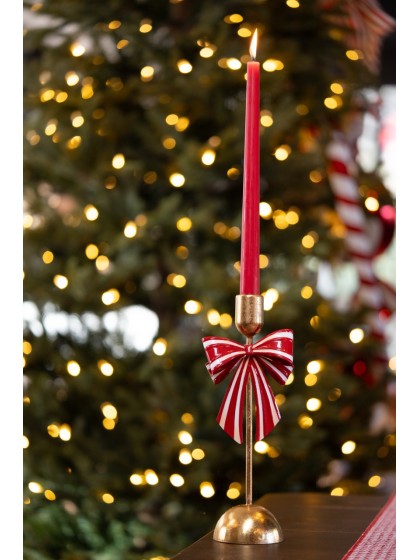 METAL GOLD TAPER CANDLE HOLDER CANDY STRIPES 11CM X 8CM X 28CM
