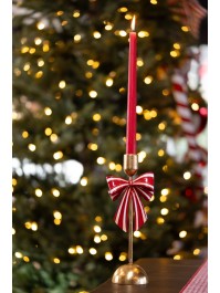 METAL GOLD TAPER CANDLE HOLDER CANDY STRIPES 11CM X 8CM X 28CM
