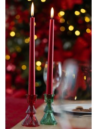 RED GLASS TAPER CANDLEHOLDER TREE SHAPE DIA 6CM X 10CM
