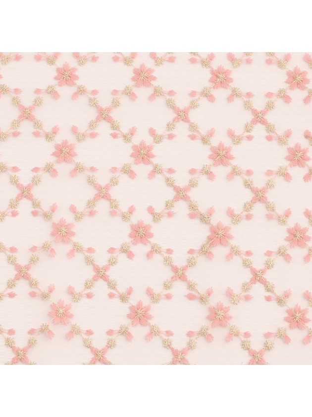 GOLDEN PINK FLOWERS CHRISTY EMBROIDED TABLE RUNNER 25CM X 3M