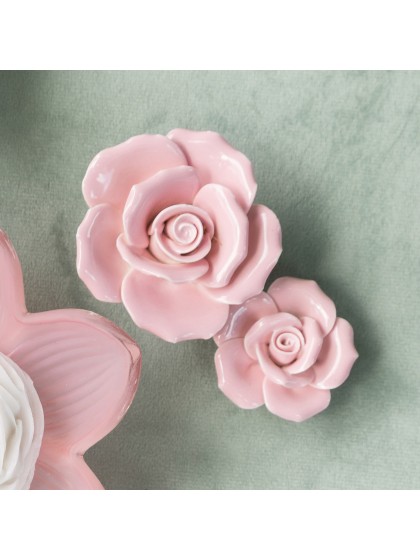 SET 2 NYMPHEA PINK CERAMIC ROSES 3.5CM X 4CM X 1.5CM