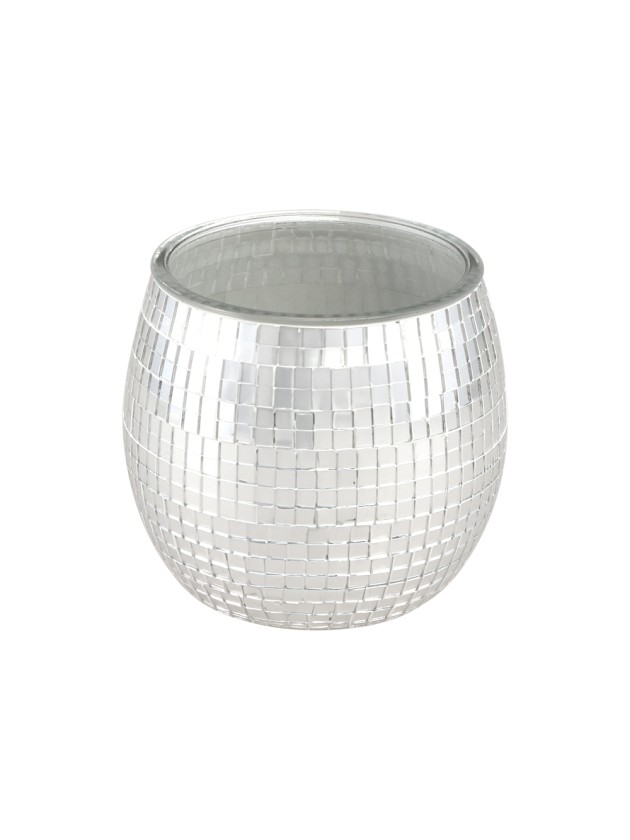 TOPF GLAS DISKOKUGEL SILBER DIA 10CM X 9CM