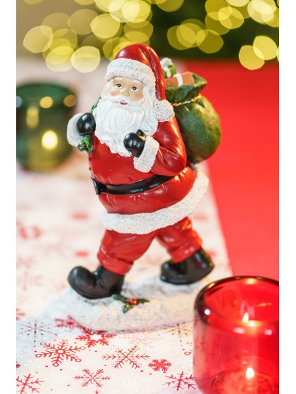 PERE NOEL RESINE AVEC CADEAUX DANS HOTTE VERTE 13CM X 11CM X 23.5CM