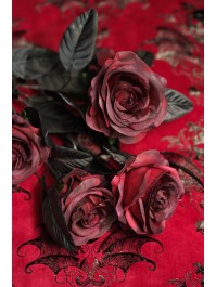 5 DARK RED ROSES AND BLACK LEAVES 20CM X 20CM X 48CM