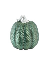 POLYRESIN IRIDESCENT GREEN SNAKE TEXTURED PUMPKIN 16.5CM X 16.5CM X 20CM