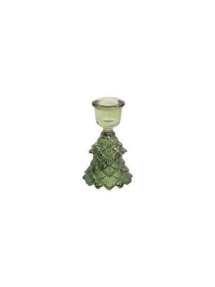 KERZENHALTER FACKELKERZE GLAS TANNE GRÜN DIA 6.3CM X 10CM