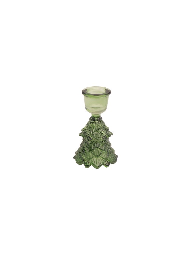 KERZENHALTER FACKELKERZE GLAS TANNE GRÜN DIA 6.3CM X 10CM