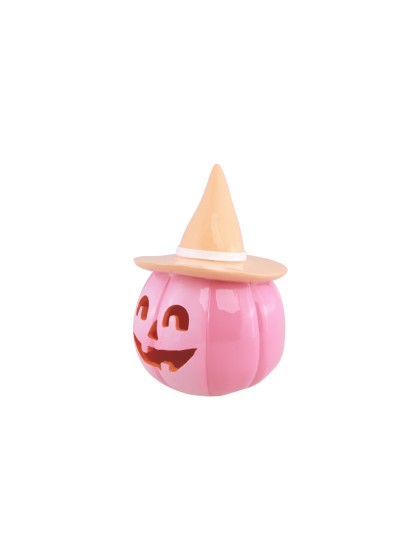 CITROUILLE RESINE ROSE AVEC CHAPEAU ORANGE PASTEL SUMMERWEEN 12.5CM X 12.3CM X 17CM