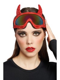 BRILLE MASKE AUS SKI TEUFEL STRASS DIAMONDS ROT 18CM X 13CM