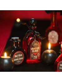 RED GLASS SQUARE BOTTLE VAMPIRE BLOOD 6.3CM X 6.3CM X 17CM